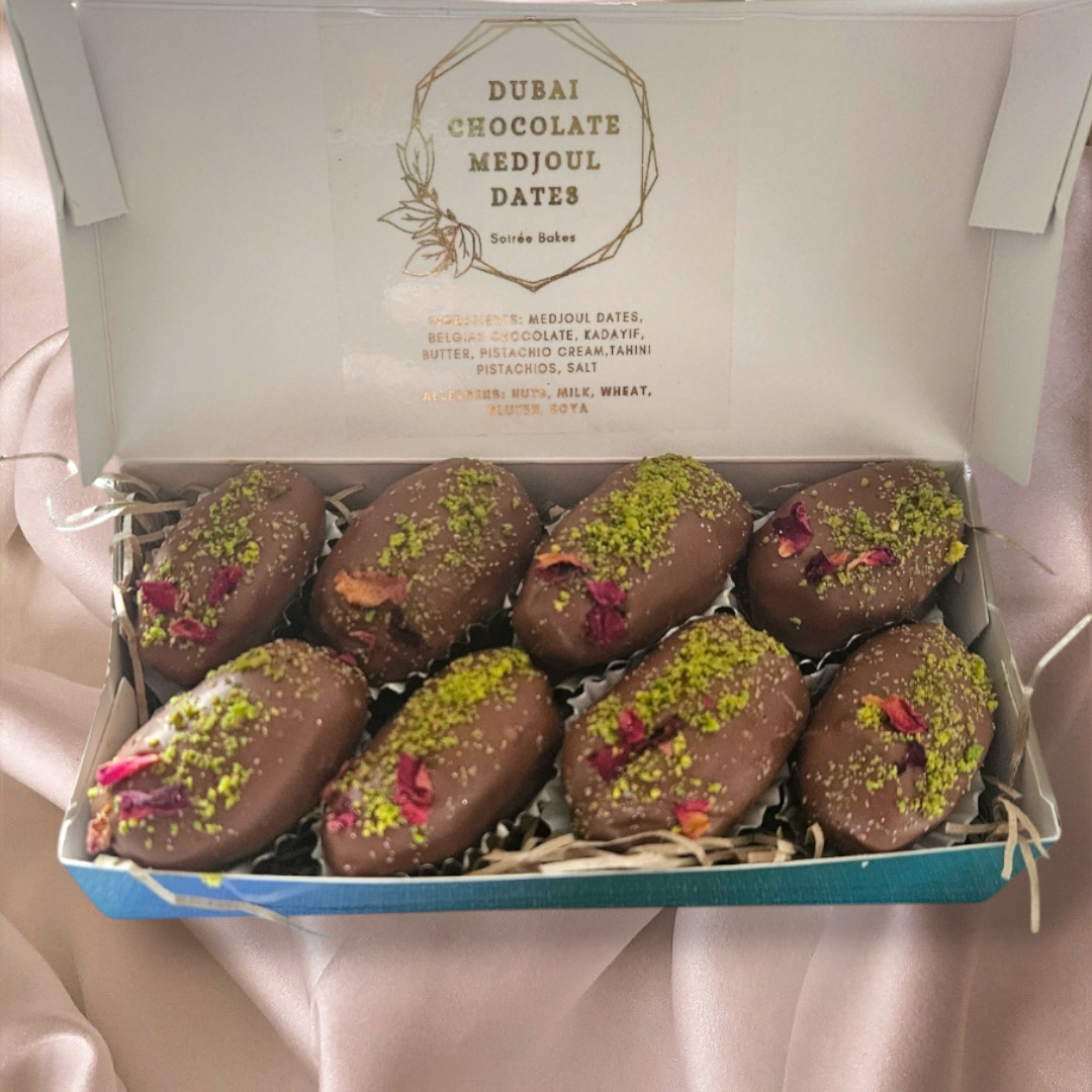 Belgian Chocolate Medjool Dates With Pistachio Kunafa